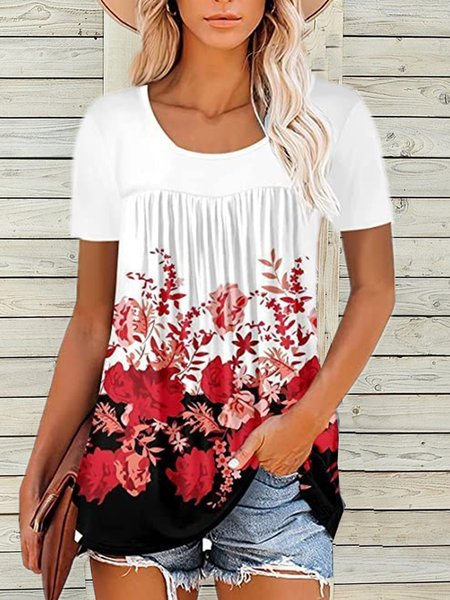 Floral Printed Romantic Pleated Loosen Crew Neck Short Sleeve T-Shirt, Flower, T-Shirts
Floral Printed Romantic Pleated Loosen Crew Neck Short Sleeve T-Shirt, Flower, T-Shirts