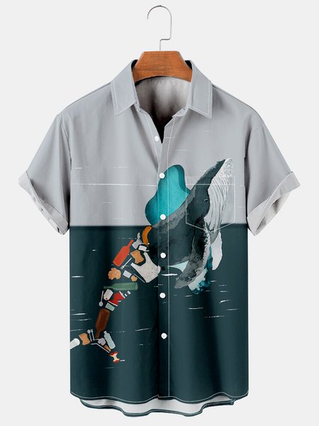 Casual Style Natural Series Eco-Friendly Marine Animals And Striped Geometric Elements lLapel Short-Sleeved Printed Shirt Top, As picture, Men's Floral shirt
Casual Style Natural Series Eco-Friendly Marine Animals And Striped Geometric Elements lLapel Short-Sleeved Printed Shirt Top, As picture, Men's Floral shirt