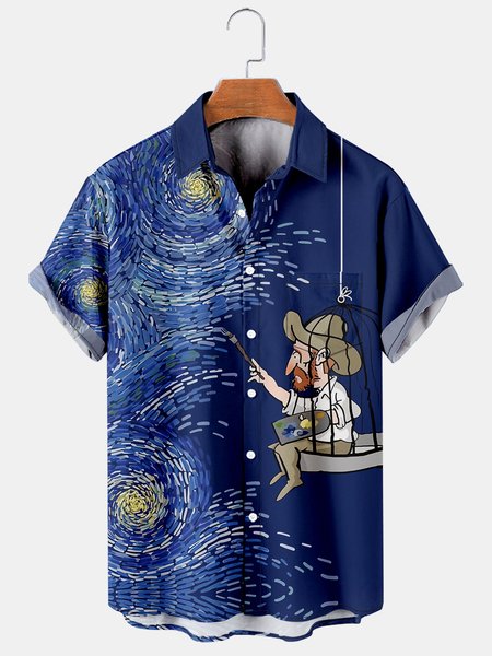 Casual Style Art Series Starry Sky Oil Painting Element Lapel Short-Sleeved Printed Shirt Top, Black, Men's Floral shirt
Casual Style Art Series Starry Sky Oil Painting Element Lapel Short-Sleeved Printed Shirt Top, Black, Men's Floral shirt