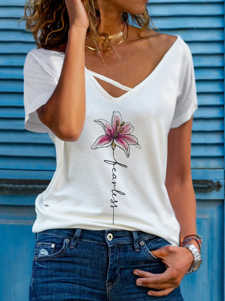 Regular Fit Vacation Floral Short Sleeve T-Shirt, White, T-Shirts