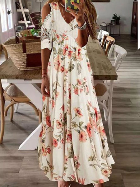 Regular Fit Vacation Short Sleeve Woven Dress, Apricot, Dresses