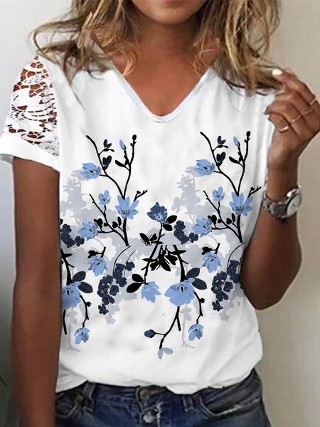 Floral Regular Fit Short Sleeve T-Shirt, White, T-Shirts