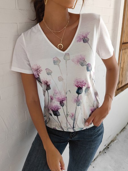 Holiday Casual Regular Fit Short Sleeve V Neck Floral T-Shirt, White, T-Shirts
Holiday Casual Regular Fit Short Sleeve V Neck Floral T-Shirt, White, T-Shirts