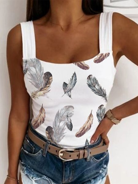 Feather Sexy Skinny Sleeveless Knit Tank, White, Tank Top