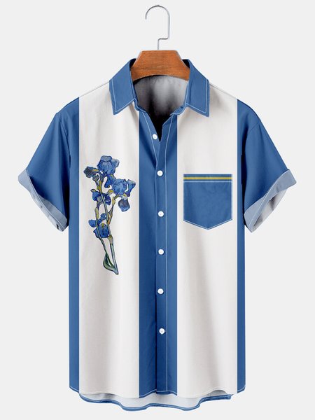 Creative Oil Painting Graphic Short Sleeve Casual Men's Hawaiian Shirt, As picture, Men's Floral shirt
