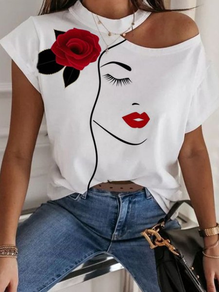 Floral Figure Printed Romantic Loosen Off The Shoulder Short Sleeve T-Shirt, White, T-Shirts
Floral Figure Printed Romantic Loosen Off The Shoulder Short Sleeve T-Shirt, White, T-Shirts