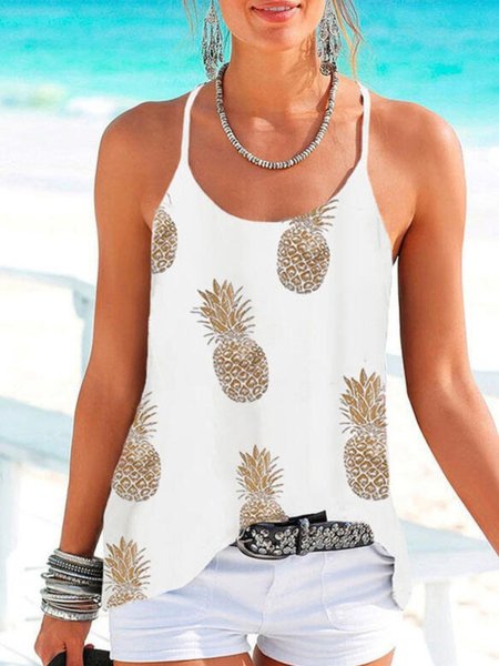 Casual Pineapple Sleeveless Round Neck Plus Size Printed Ribbed Tank Tops Top Vests, White, Tank Top
Casual Pineapple Sleeveless Round Neck Plus Size Printed Ribbed Tank Tops Top Vests, White, Tank Top
