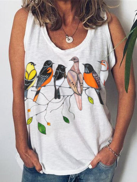 Casual Animal Loosen Short Sleeve T-Shirt, White, T-Shirts