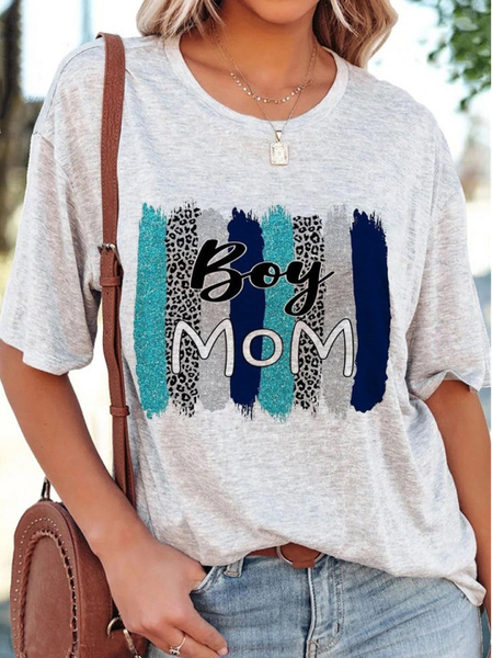 Loosen Letter Casual Short Sleeve T-Shirt, Gray, T-Shirts