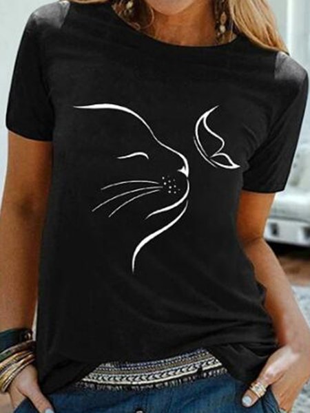 Cat And Butterfly Short Sleeves Crew Neck Plus Size Casual T-Shirt, Black, T-Shirts
Cat And Butterfly Short Sleeves Crew Neck Plus Size Casual T-Shirt, Black, T-Shirts