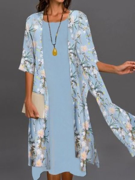 Two Piece Sleeveless Round Neck Dress With Half Sleeve Floral Printed Outwear, Blue, Midi Dresses
Two Piece Sleeveless Round Neck Dress With Half Sleeve Floral Printed Outwear, Blue, Midi Dresses