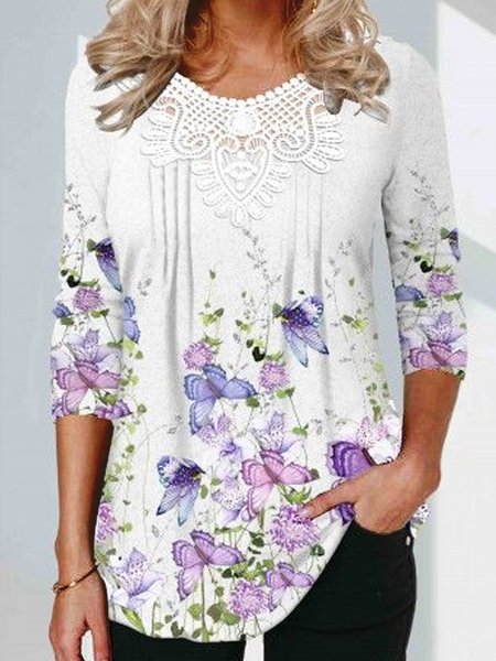 Butterfly Floral Printed Vacation Crew Neck Loosen Long Sleeve T-Shirt, Flower, T-Shirts
Butterfly Floral Printed Vacation Crew Neck Loosen Long Sleeve T-Shirt, Flower, T-Shirts