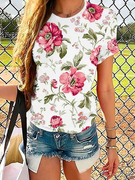 Casual Short Sleeve T-Shirt, White, T-Shirts