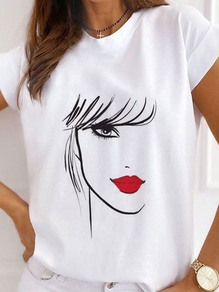 Casual Short Sleeve T-Shirt, White, T-Shirts
