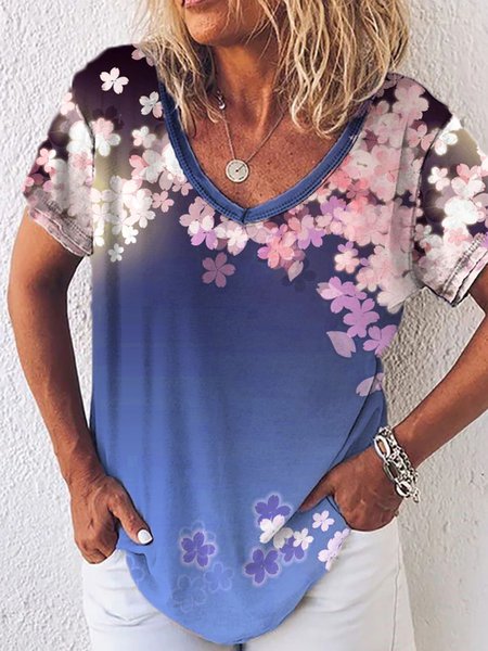 Floral Cherry Blossoms Short Sleeves V Neck Plus Size Casual T-Shirt, Multicolor, T-Shirts
Floral Cherry Blossoms Short Sleeves V Neck Plus Size Casual T-Shirt, Multicolor, T-Shirts