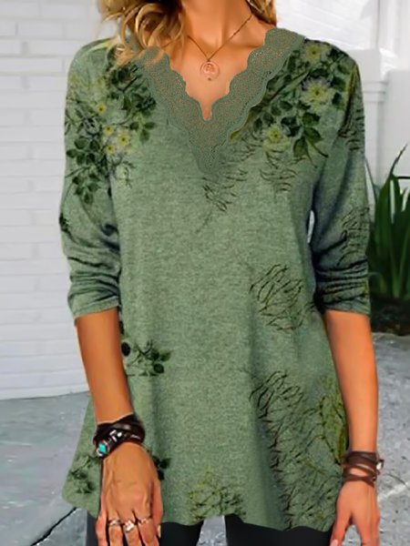 Loosen Floral Printed Romantic Cotton Blends V Neck Tunic Long Sleeve T-shirt, Flower, T-Shirts
Loosen Floral Printed Romantic Cotton Blends V Neck Tunic Long Sleeve T-shirt, Flower, T-Shirts