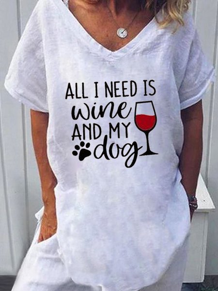 Letter Printed Cotton Casual Linen Loosen V Neck Simple Tunic Short Sleeve Blouse Tops, White, Tops