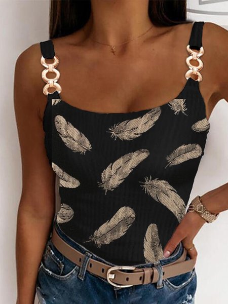 Crew Neck Knit Tank, Black, Tank Top
