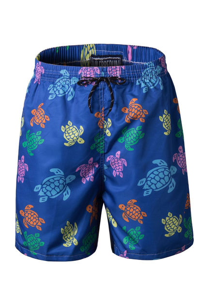 Turtle Graphic Men's Casual Beach Shorts, Blue, Men's shorts