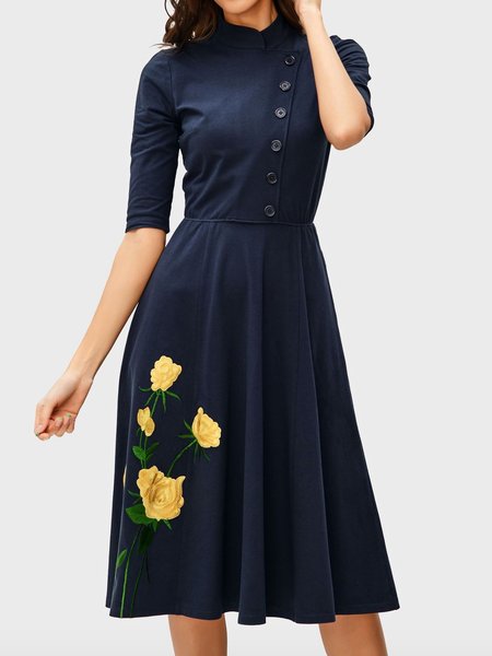 Spring Short sleeve Elegant Short Sleeve Woven Lightweight Dress, Navyblue, Midi Dresses
Spring Short sleeve Elegant Short Sleeve Woven Lightweight Dress, Navyblue, Midi Dresses