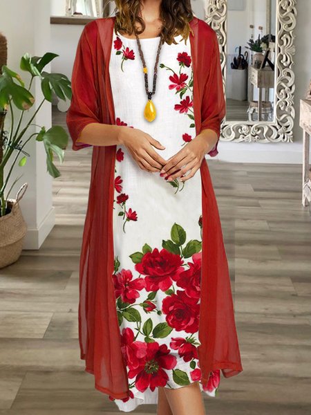 Two Piece Floral Print Casual Holiday 3/4 Sleeve Knee-length Dresses, Red, Suit Set
Two Piece Floral Print Casual Holiday 3/4 Sleeve Knee-length Dresses, Red, Suit Set