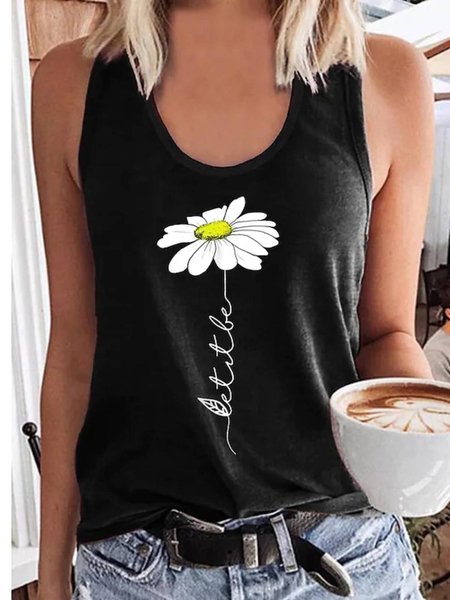 Casual Regular Fit Round Neck Knit Tank Tops, Black, Tank Top