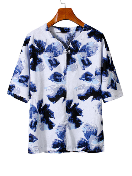 Cotton Linen Style Gradient Botanical Floral Print Lapel Cozy Linen Shirt, Blue, Men's Floral shirt
Cotton Linen Style Gradient Botanical Floral Print Lapel Cozy Linen Shirt, Blue, Men's Floral shirt
