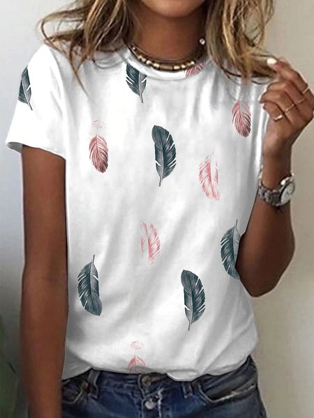 Casual Feather Short Sleeve Round Neck Plus Size Printed Tops T-shirts, White, T-Shirts
Casual Feather Short Sleeve Round Neck Plus Size Printed Tops T-shirts, White, T-Shirts