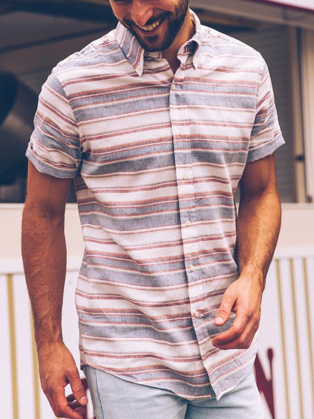 Men's Striped Print Short Sleeve Shirt, As picture, Blouses&Shirts