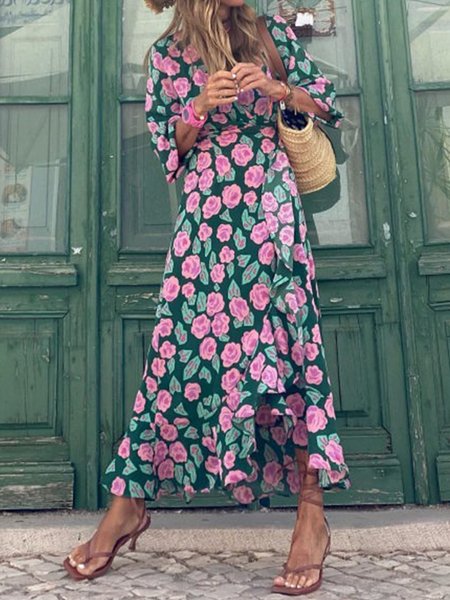 Floral 3/4 Sleeves V Neck Plus Size Casual Dresses, Multicolor, Maxi Dresses
Floral 3/4 Sleeves V Neck Plus Size Casual Dresses, Multicolor, Maxi Dresses