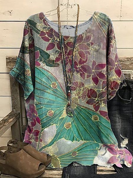 Crew Neck Loosen Short Sleeve Blouse Tops, Multicolor, Tops 
Crew Neck Loosen Short Sleeve Blouse Tops, Multicolor, Tops