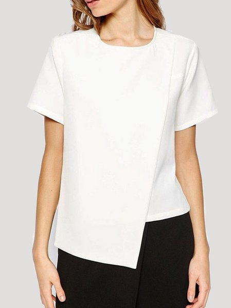 Casual Crew Neck Slit Short Sleeve T-Shirt, White, Tees