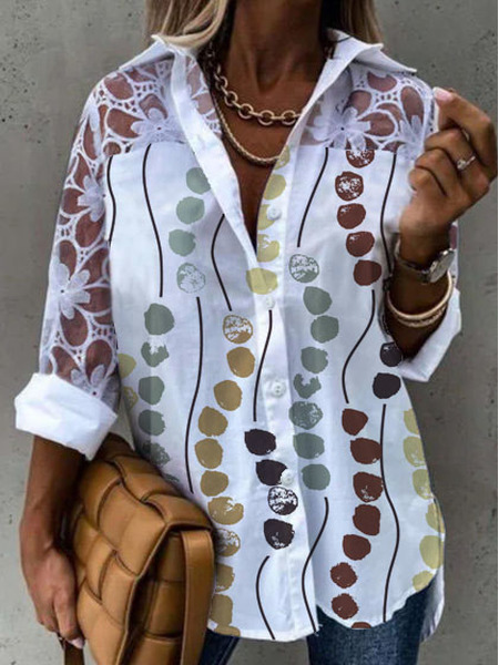 Vacation Loosen Long Sleeve Blouse, White, Blouses & Shirts