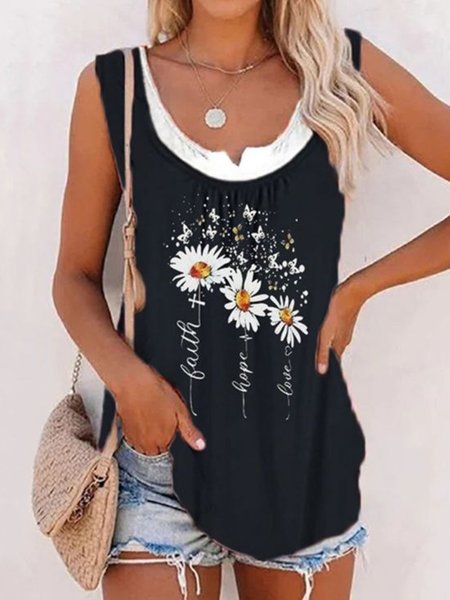 Casual Floral Sleeveless Round Neck Plus Size Printed Tank Top Vests, Black, Tank Top
Casual Floral Sleeveless Round Neck Plus Size Printed Tank Top Vests, Black, Tank Top