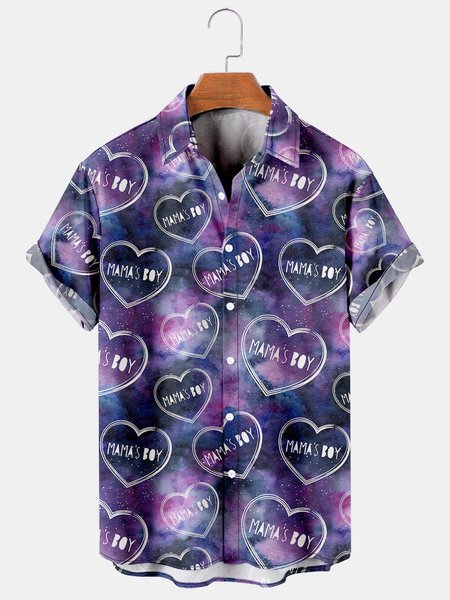 Mother's Day Men's Casual Short Sleeve Shirts, As picture, Men's Floral shirt