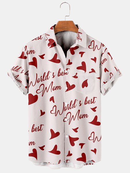 Mother's Day Men's Casual Short Sleeve Shirts, As picture, Men's Floral shirt