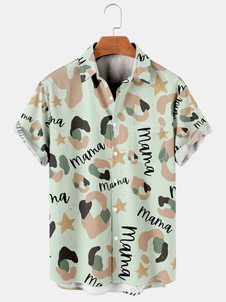Mother's Day Men's Casual Short Sleeve Shirts, As picture, Men's Floral shirt
