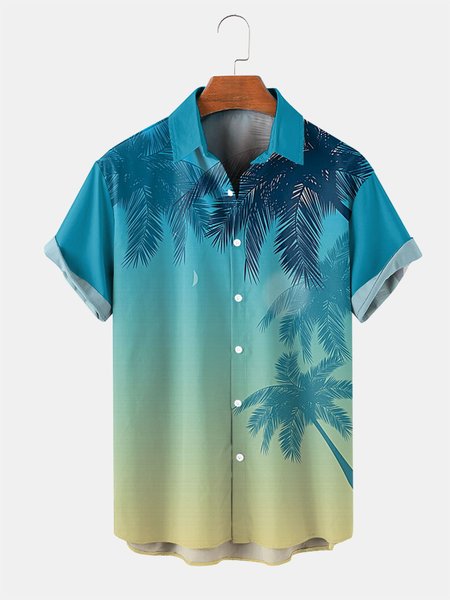 Coconut Tree Graphic Men's Short Sleeve Hawaiian Shirt, As picture, Men's Floral shirt