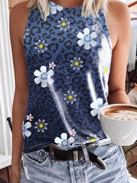 Casual Floral Sleeveless Round Neck Plus Size Printed Tank Top Vests, Blue, Tank Top
Casual Floral Sleeveless Round Neck Plus Size Printed Tank Top Vests, Blue, Tank Top