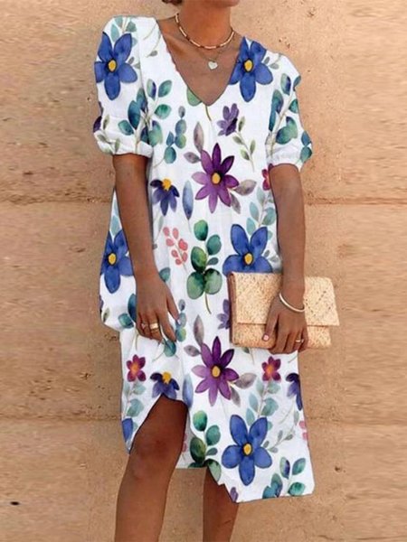 Casual Vacation Floral Pattern Regular Fit V Neck Short Sleeve women Dress, White, Dresses
Casual Vacation Floral Pattern Regular Fit V Neck Short Sleeve women Dress, White, Dresses