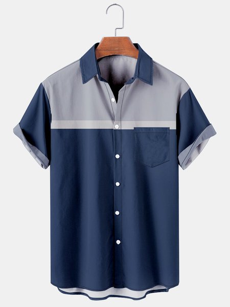 Men's Casual Short Sleeve Bowling Shirt, Black, Men's Floral shirt