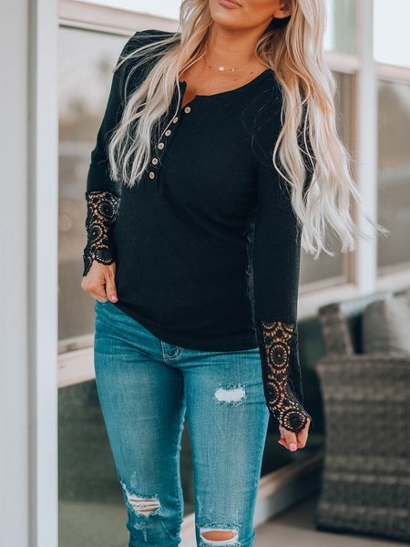Lace stitching casual knitting spring new pop designer super value women's top, Black, Long sleeve tops
Lace stitching casual knitting spring new pop designer super value women's top, Black, Long sleeve tops
