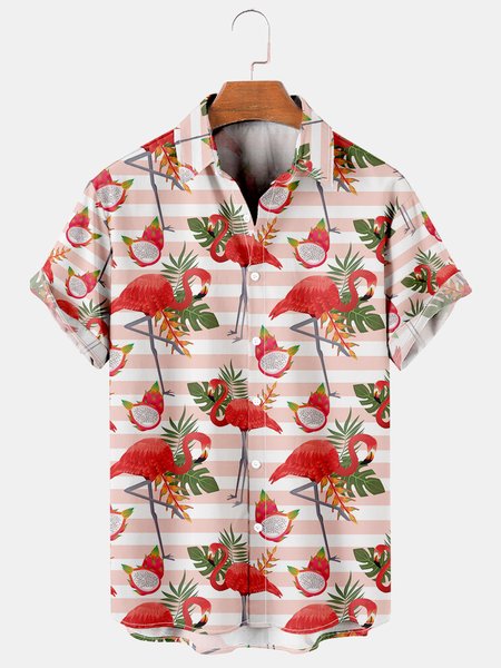 Hawaiian Graphic Men's Short Sleeve Casual Shirt, Red, Men's Floral shirt