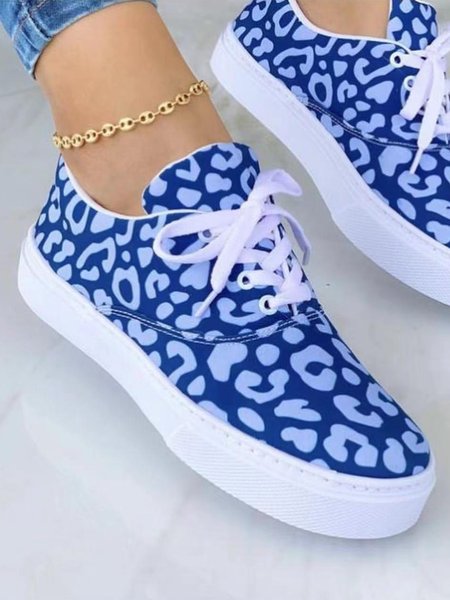 Statement Blue Leopard Lace-Up Skateboard Flats, Sneakers