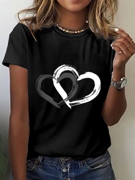 Casual Heart Short Sleeve Round Neck Plus Size Printed Tops T-shirts, Black, T-Shirts
Casual Heart Short Sleeve Round Neck Plus Size Printed Tops T-shirts, Black, T-Shirts