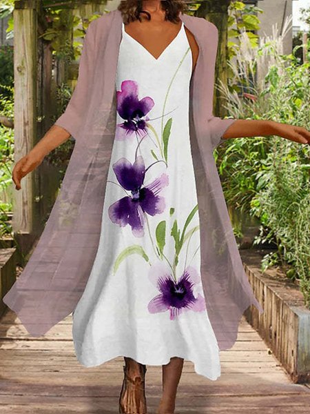 Casual Floral V Neck Loosen Two Piece Sets Dress with Coat, As picture, Maxi Dresses
Casual Floral V Neck Loosen Two Piece Sets Dress with Coat, As picture, Maxi Dresses