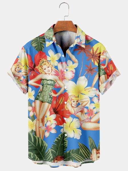 Mens Retro Hawaiian Girls Print Casual Breathable Short Sleeve Hawaiian Shirts, Blue, Men's Floral shirt
Mens Retro Hawaiian Girls Print Casual Breathable Short Sleeve Hawaiian Shirts, Blue, Men's Floral shirt
