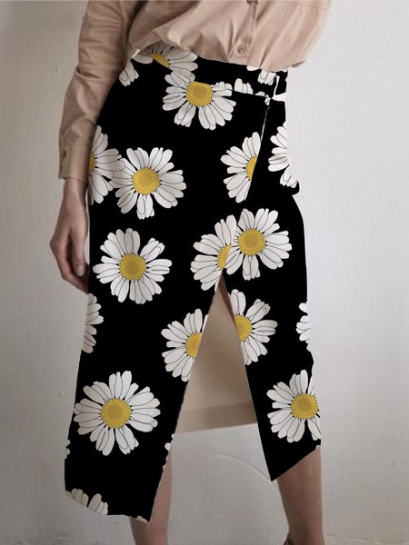 Floral Work Regular Fit Midi Skirt, Black, Midi Skirts