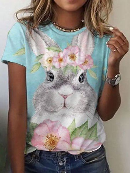 Easter Bunny Print Round Neck Loosen Casual Short Sleeve T-Shirt, Lake blue, T-Shirts
Easter Bunny Print Round Neck Loosen Casual Short Sleeve T-Shirt, Lake blue, T-Shirts
