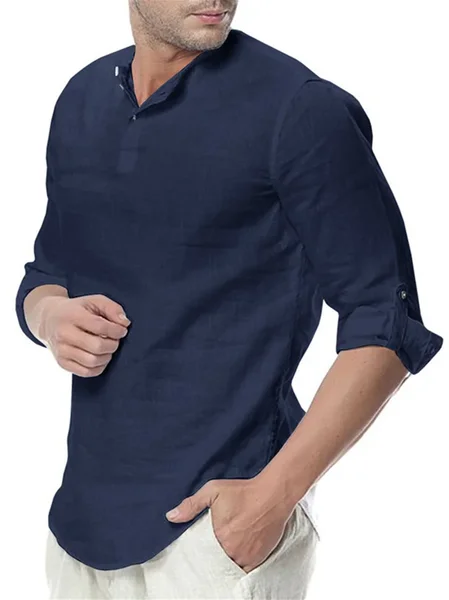 Men's Cotton Linen Solid Color Stand Collar Long Sleeve Shirt, Purplish blue, Shirts & Blouse 
Men's Cotton Linen Solid Color Stand Collar Long Sleeve Shirt, Purplish blue, Shirts & Blouse